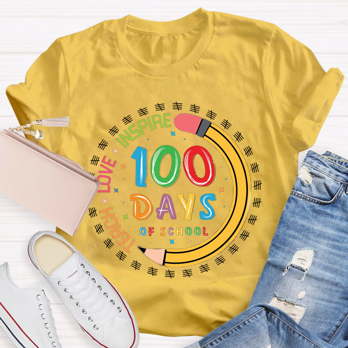 100 Days of School Teach Love Inspire T-Shirt