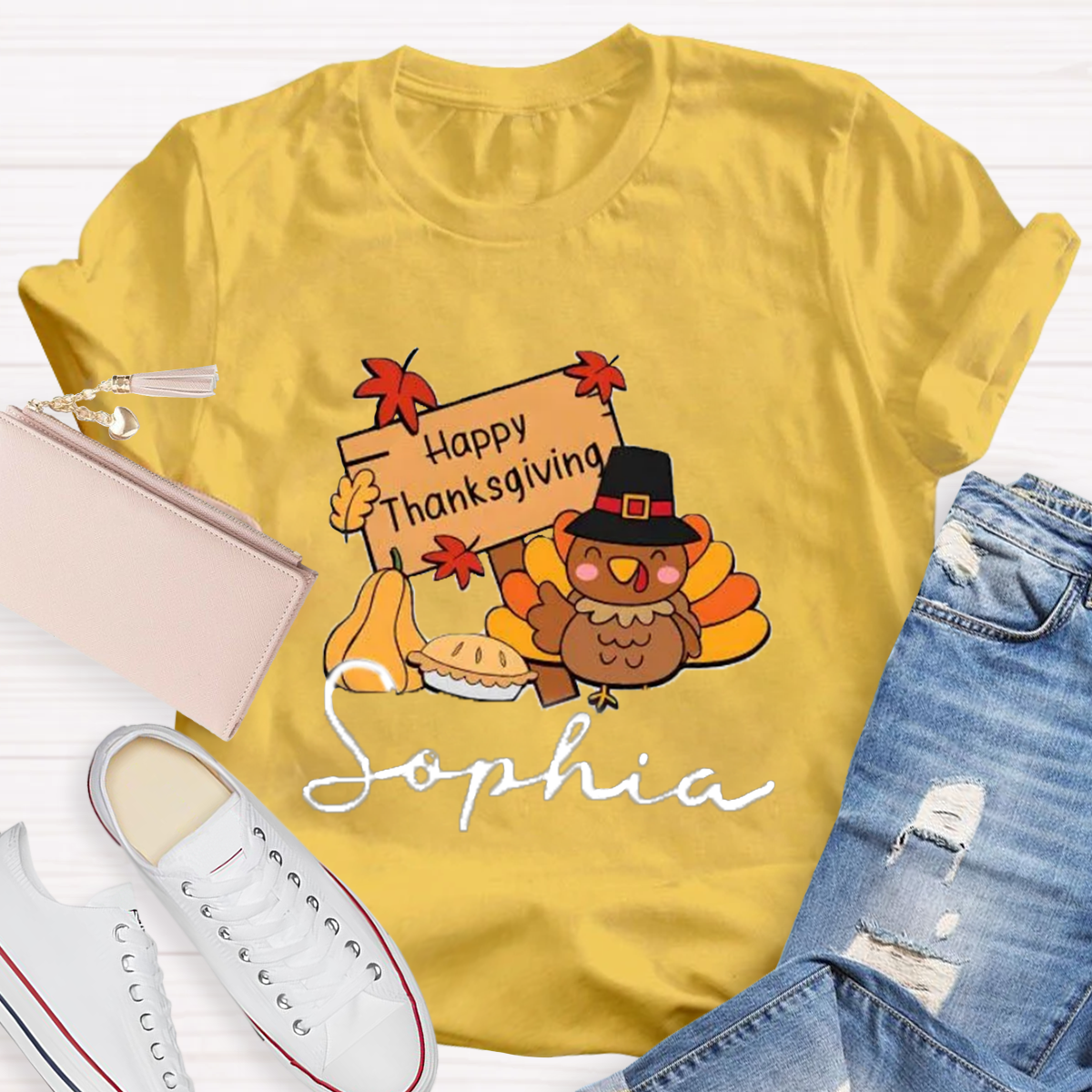 Personalized Name Happy Thanksgiving Teacher T-Shirt