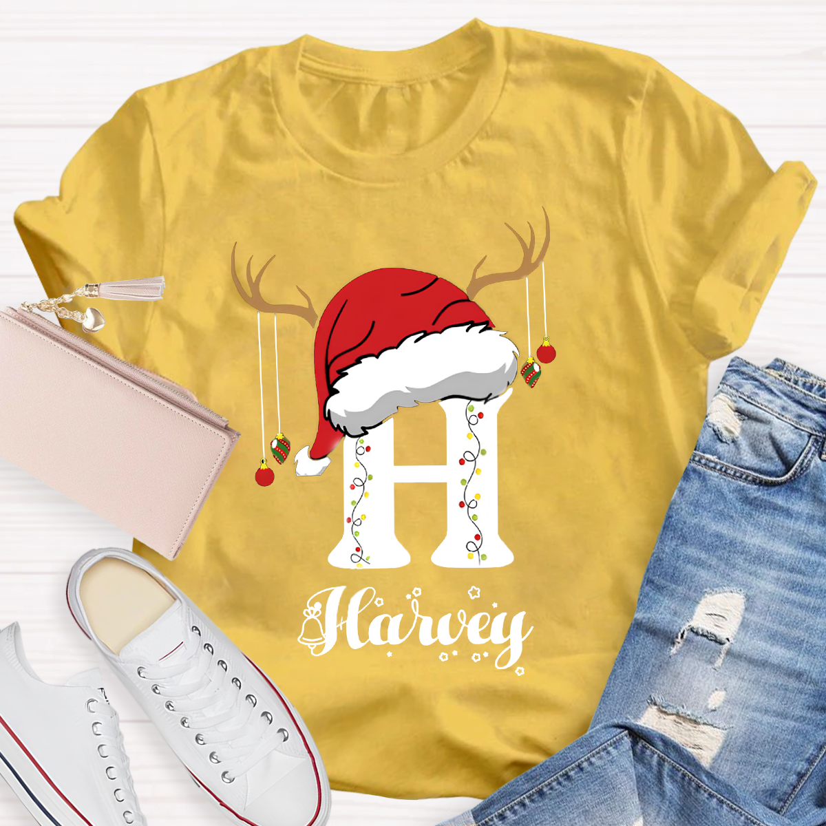 Personalized Name Santa Hat Teacher T-Shirt