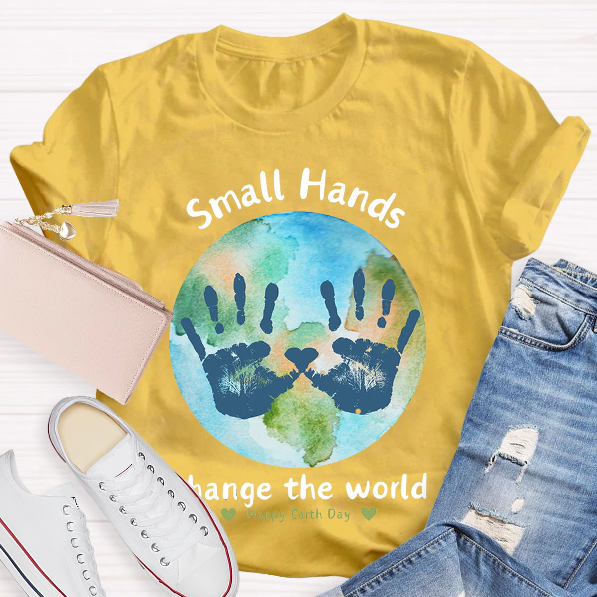 Earth Day Activity Handprint Small Hands Teacher T-Shirt