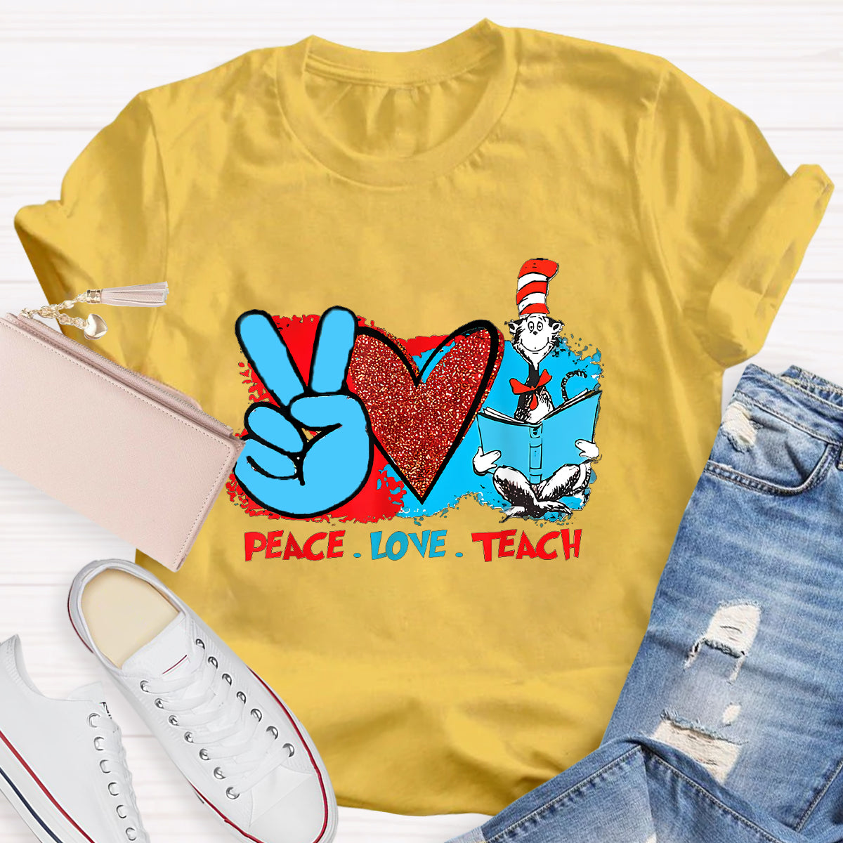 Peace Love Teach Children's Books T-Shirt