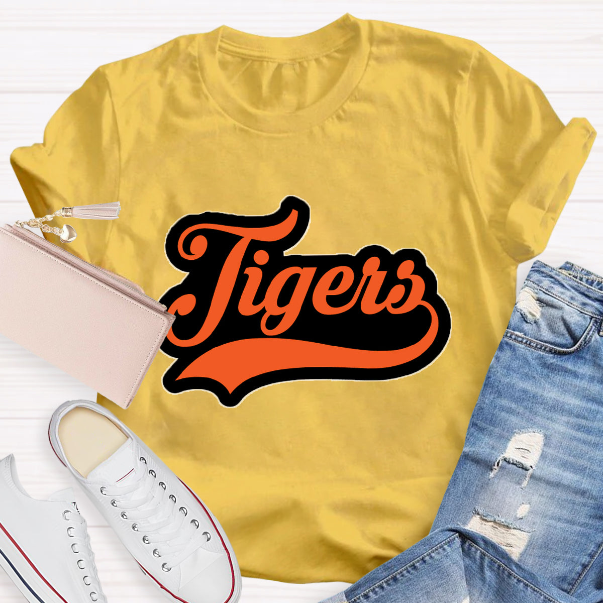 Personalized School Mascot Tigers Orange Letters Teacher T-Shirt