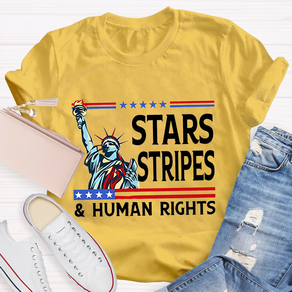 Stars Stripes And Human Rights Teacher T-Shirt
