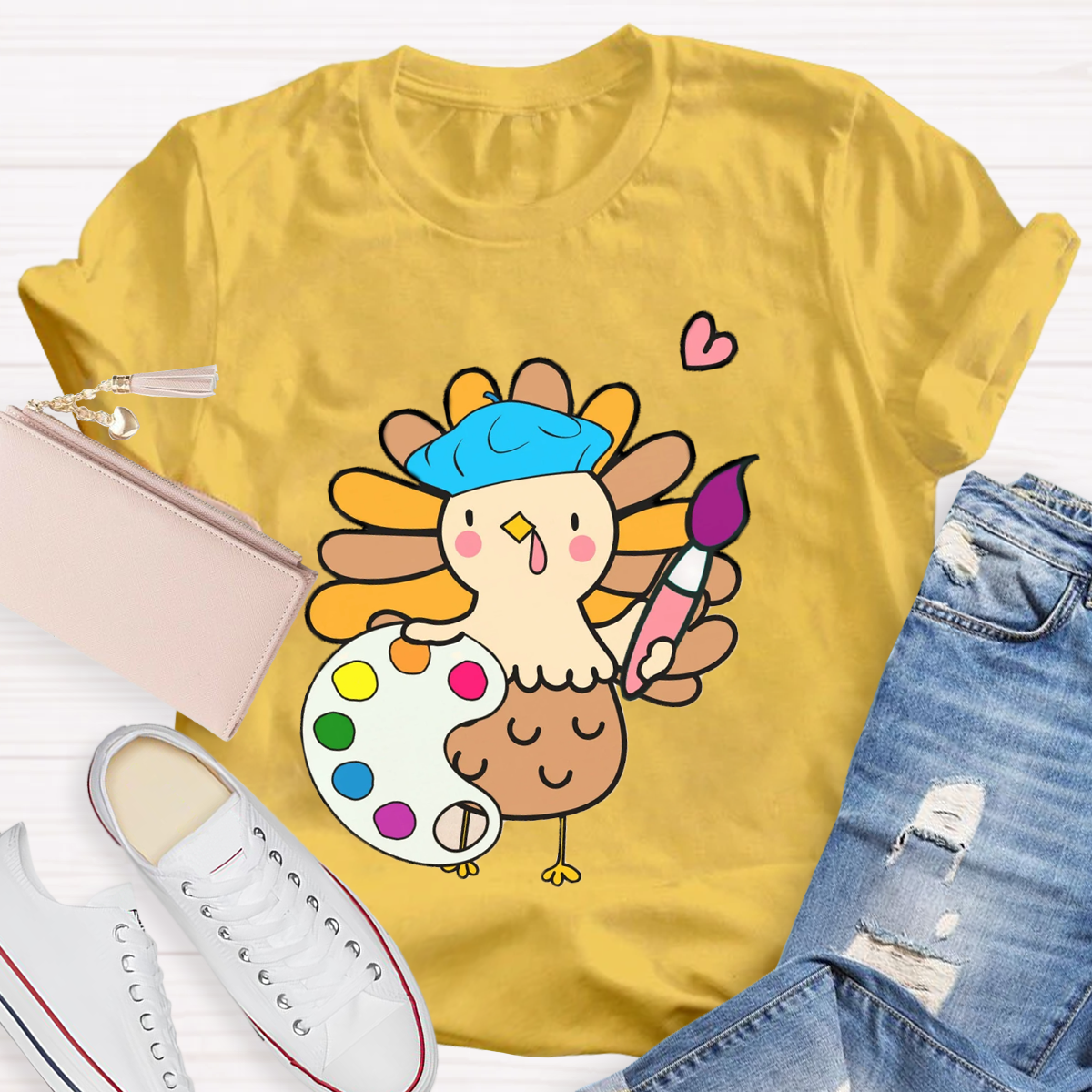 Art Teacher Thanksgiving Turkey Artist T-Shirt