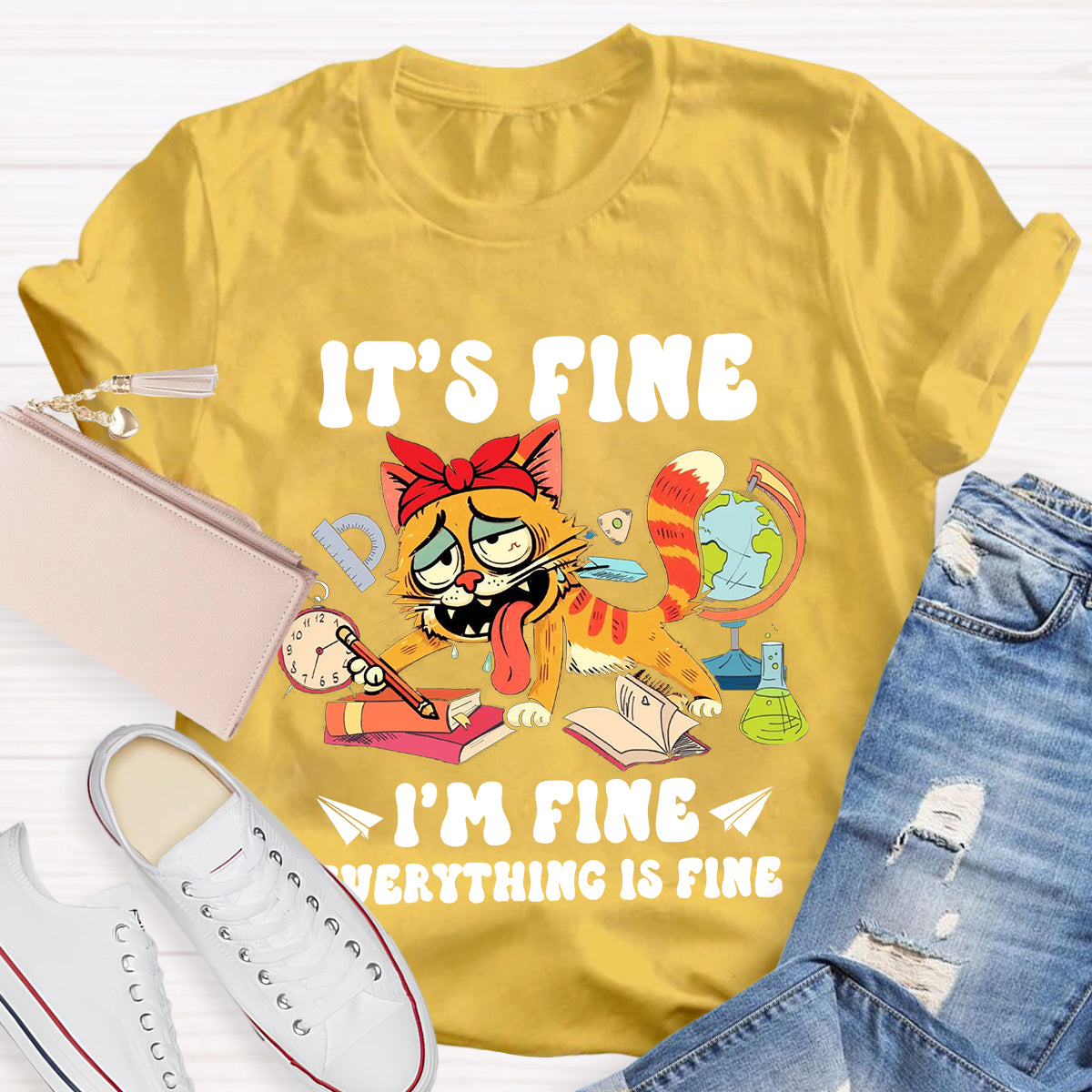 It's Fine I'm Fine Everything Is Fine 100 Days of School Teacher T-Shirt