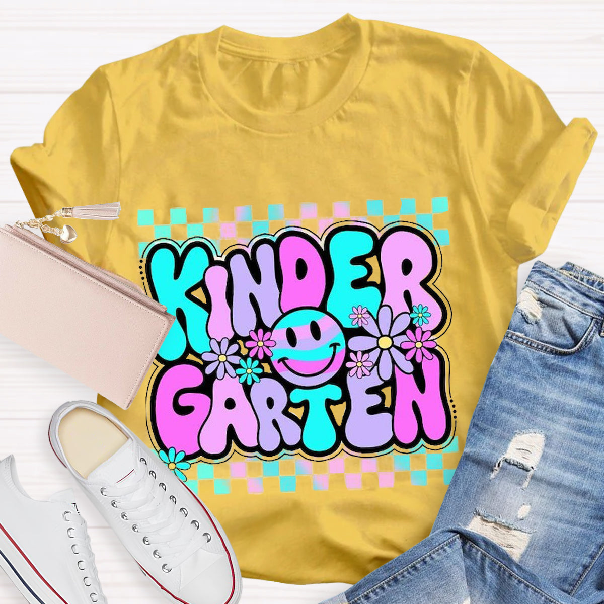 Personalized Grade Colorful Smile Face Teacher T-Shirt