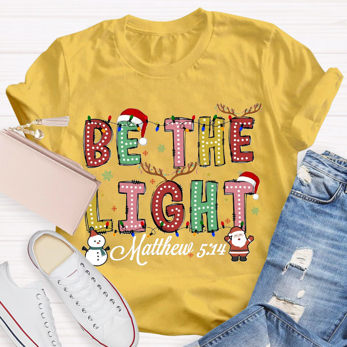 Christmas Light Be The Light Teacher T-Shirt