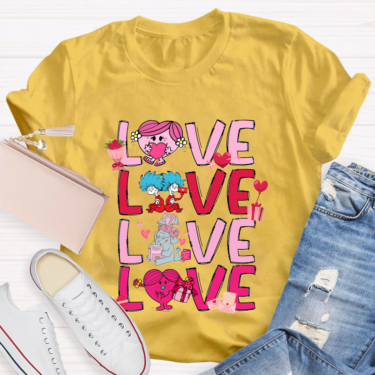 Love Cartoon Characters Teacher T-Shirt