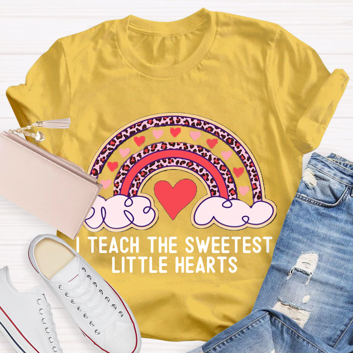 I Teach The Sweetest Little Hearts Rainbow Teacher Valentines Day T-Shirt