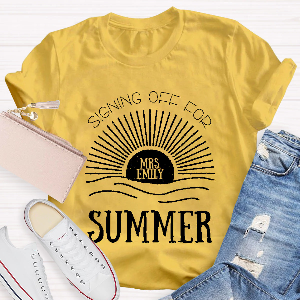 Personalized Name Signing Off For Teacher T-Shirt
