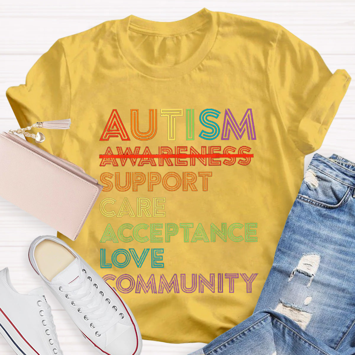 Letter Print Autism Teacher T-Shirt