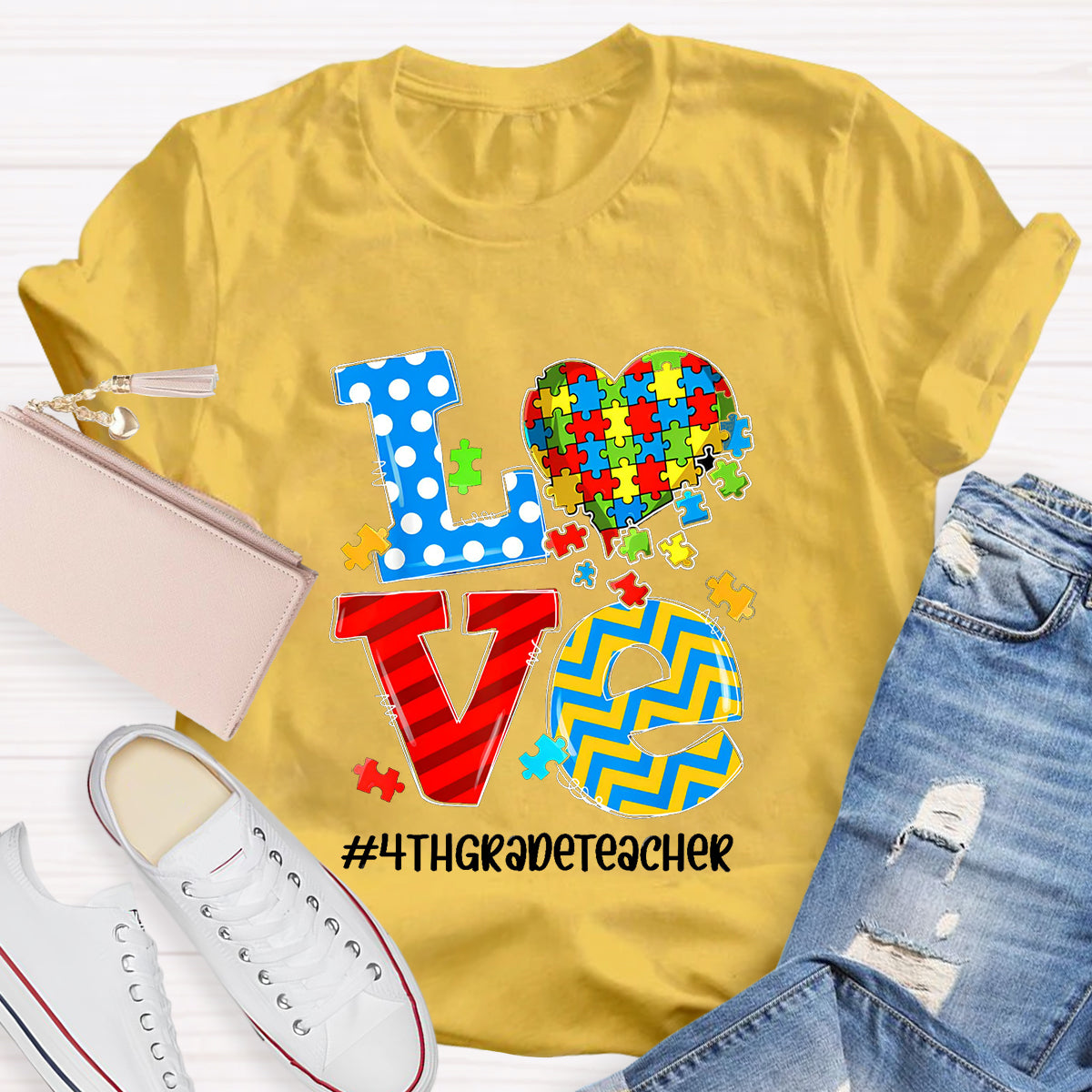 Personalized Grade Teacher Love Students With Heart T-Shirt