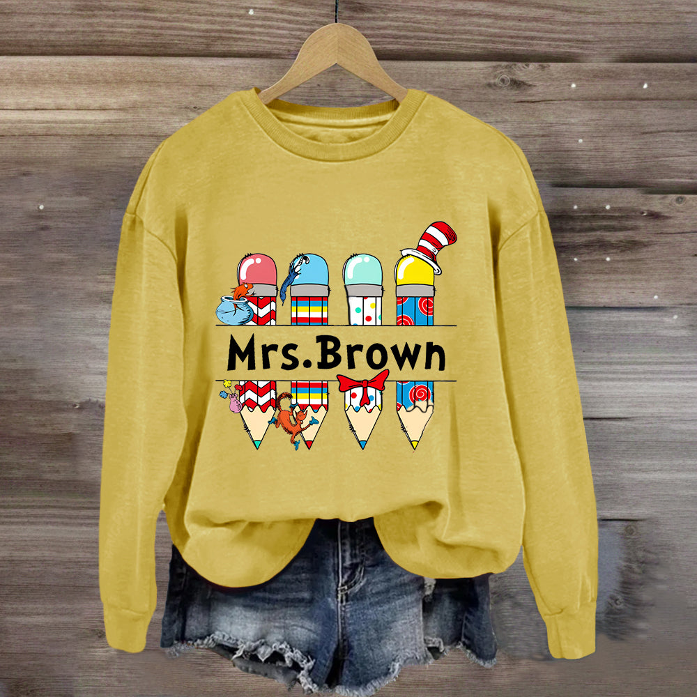 Personalized Name Reading Children Books Mrs. Brown Sweatshirt