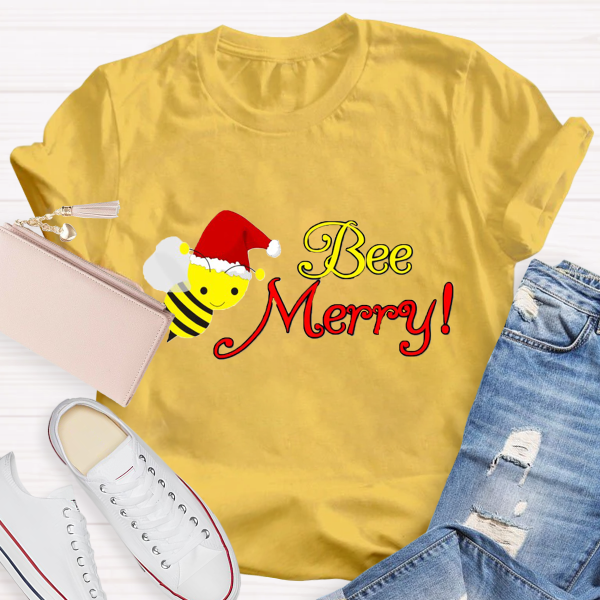 Christams Bee Happy Teacher T-Shirt