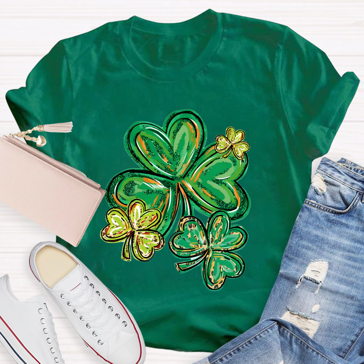 St Patrick's Day Clover Print Teacher T-Shirt