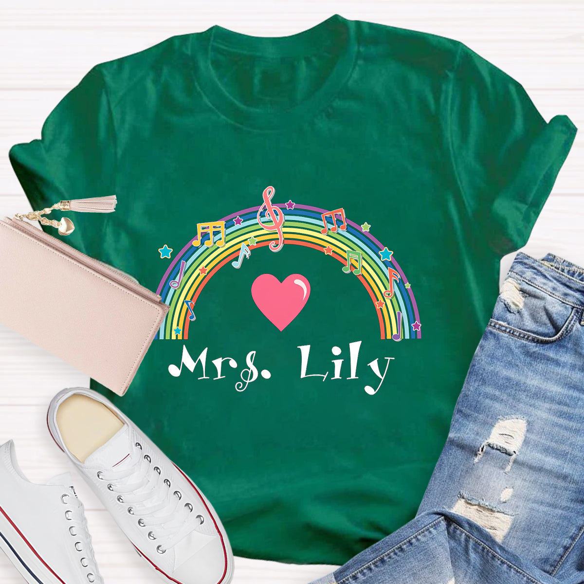 Personalized Music Teacher Name Rainbow T-Shirt