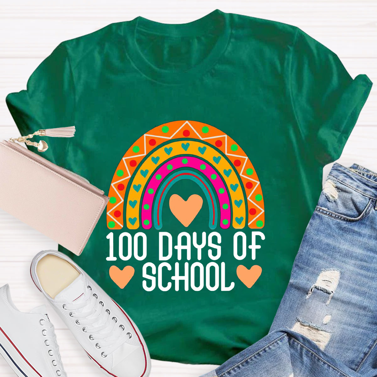 100 Days Of School Rainbow Teacher T-Shirt