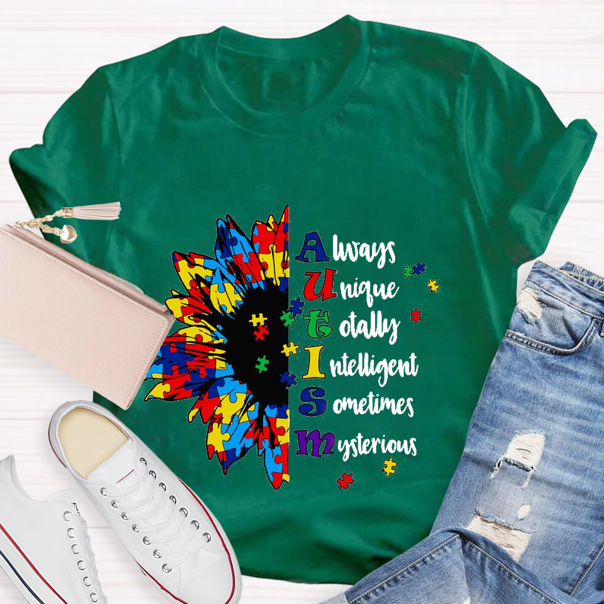 Always Unique Totally Intelligent Sometimes Mysterious Autism Sunflower T-Shirt