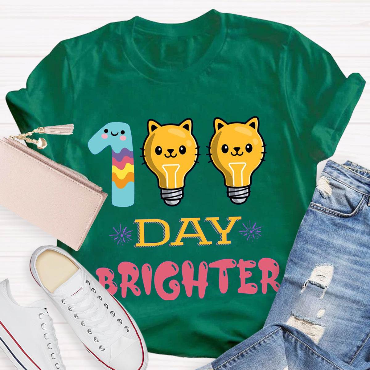 100 Days Brighter Cute Cat T-Shirt