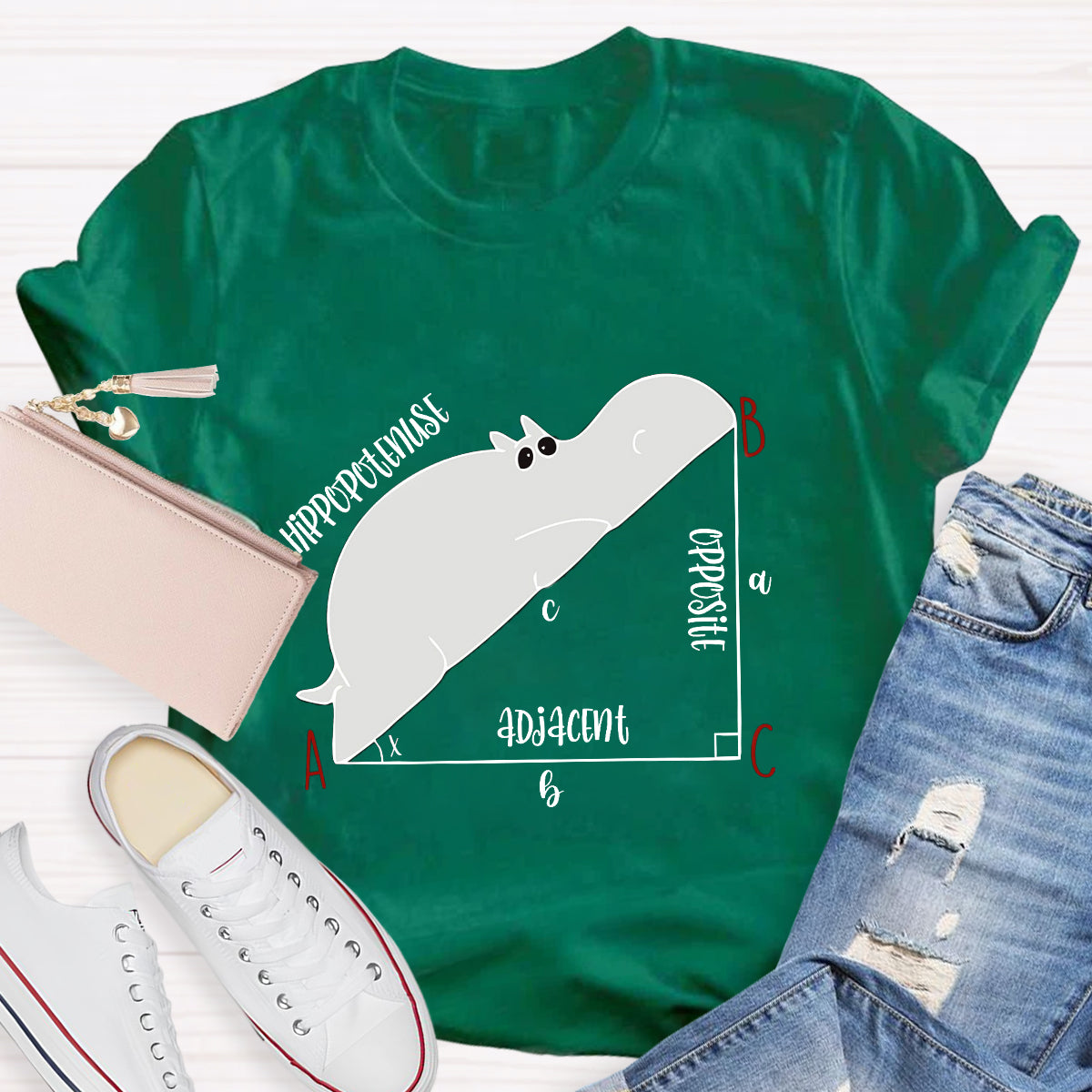 Diagram Hippopotenuse Adjacent Opposite Math Teacher T-Shirt