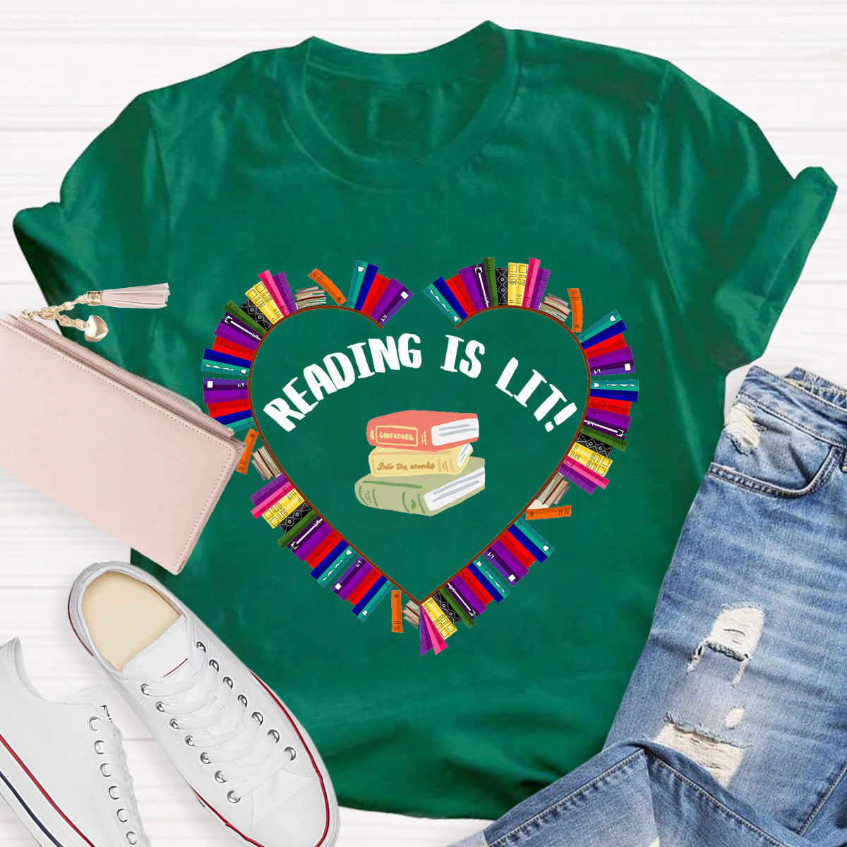 Reading Is Lit Books Heart Teacher T-Shirt