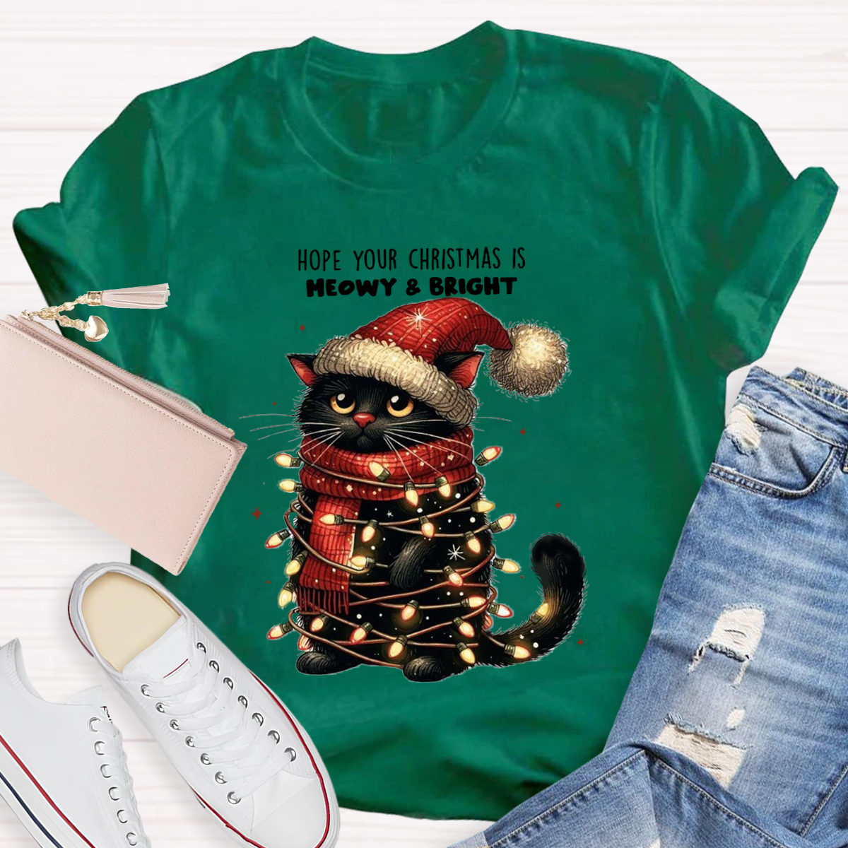 Hope Your Christmas Is Meowy And Bright Teacher T-Shirt