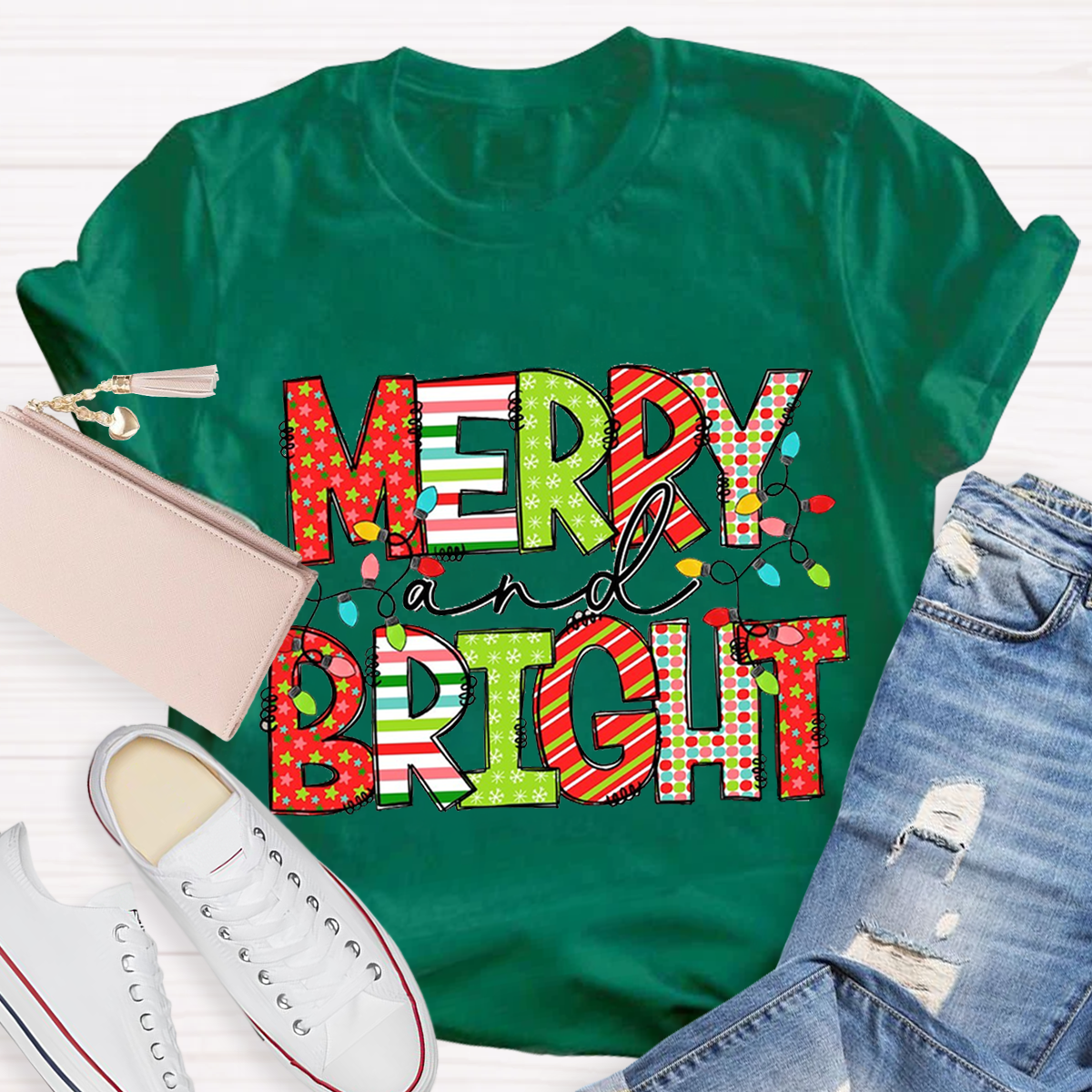 Merry And Bright Christmas Teacher T-Shirt