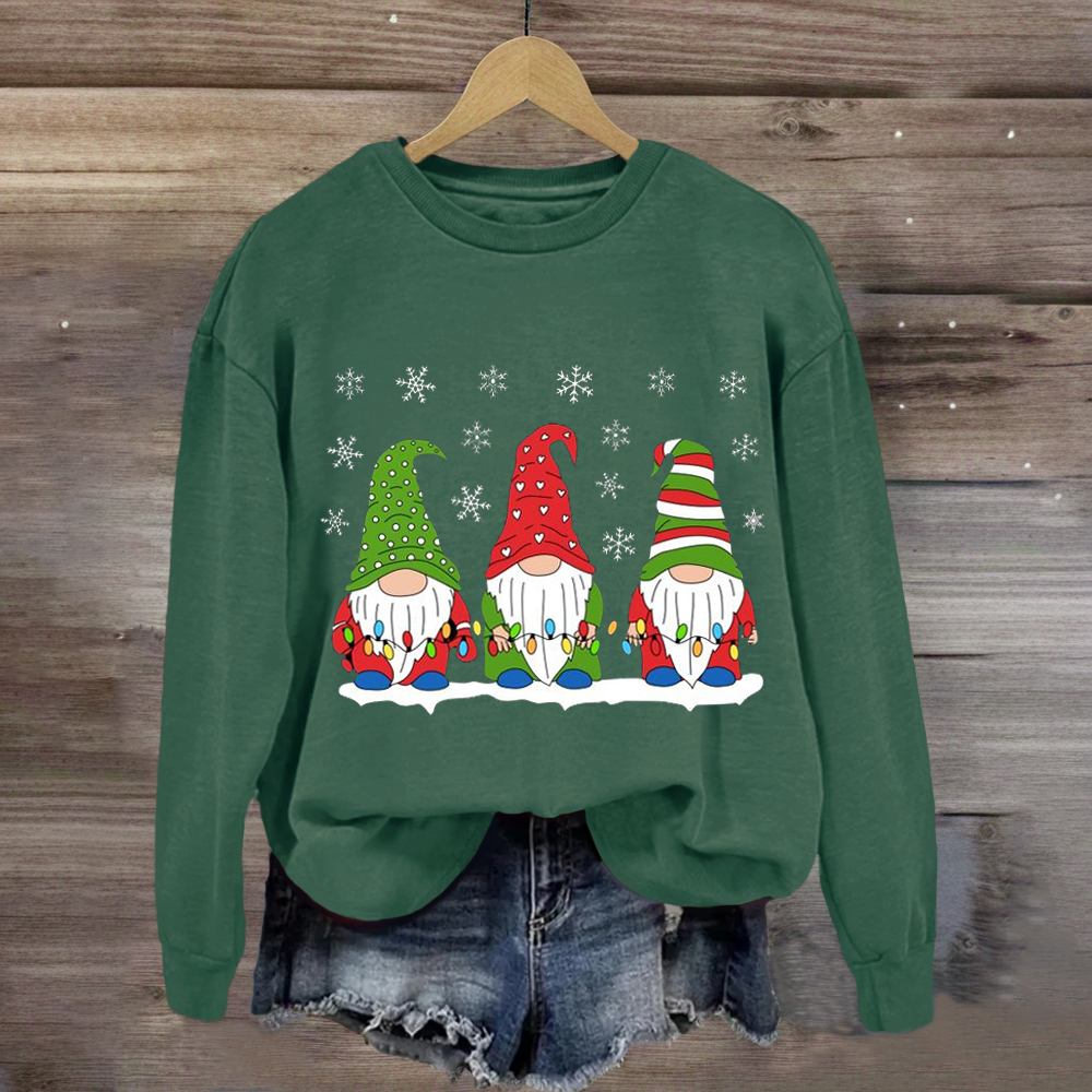 Three Gnomes with tree lights Mounted Print Teacher Sweatshirt