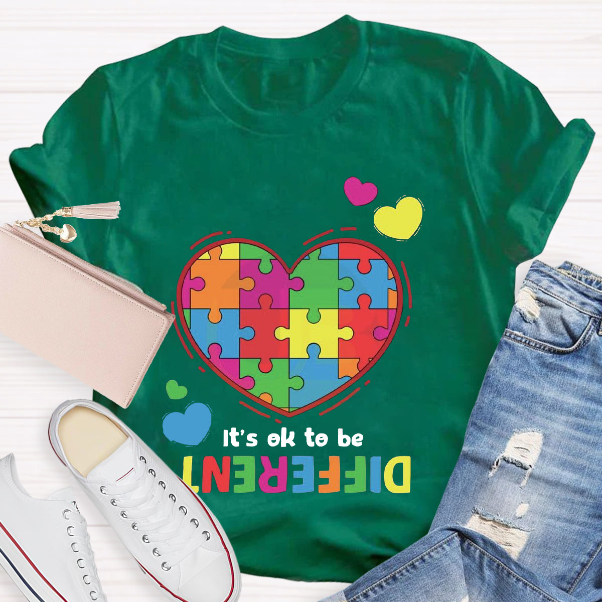 It's Ok To Be Different Colorful Heart T-Shirt