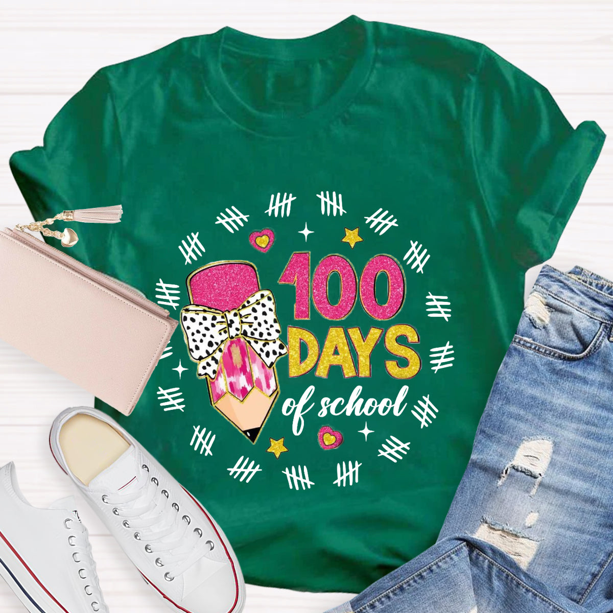 100 days of School Bow Teacher T-Shirt