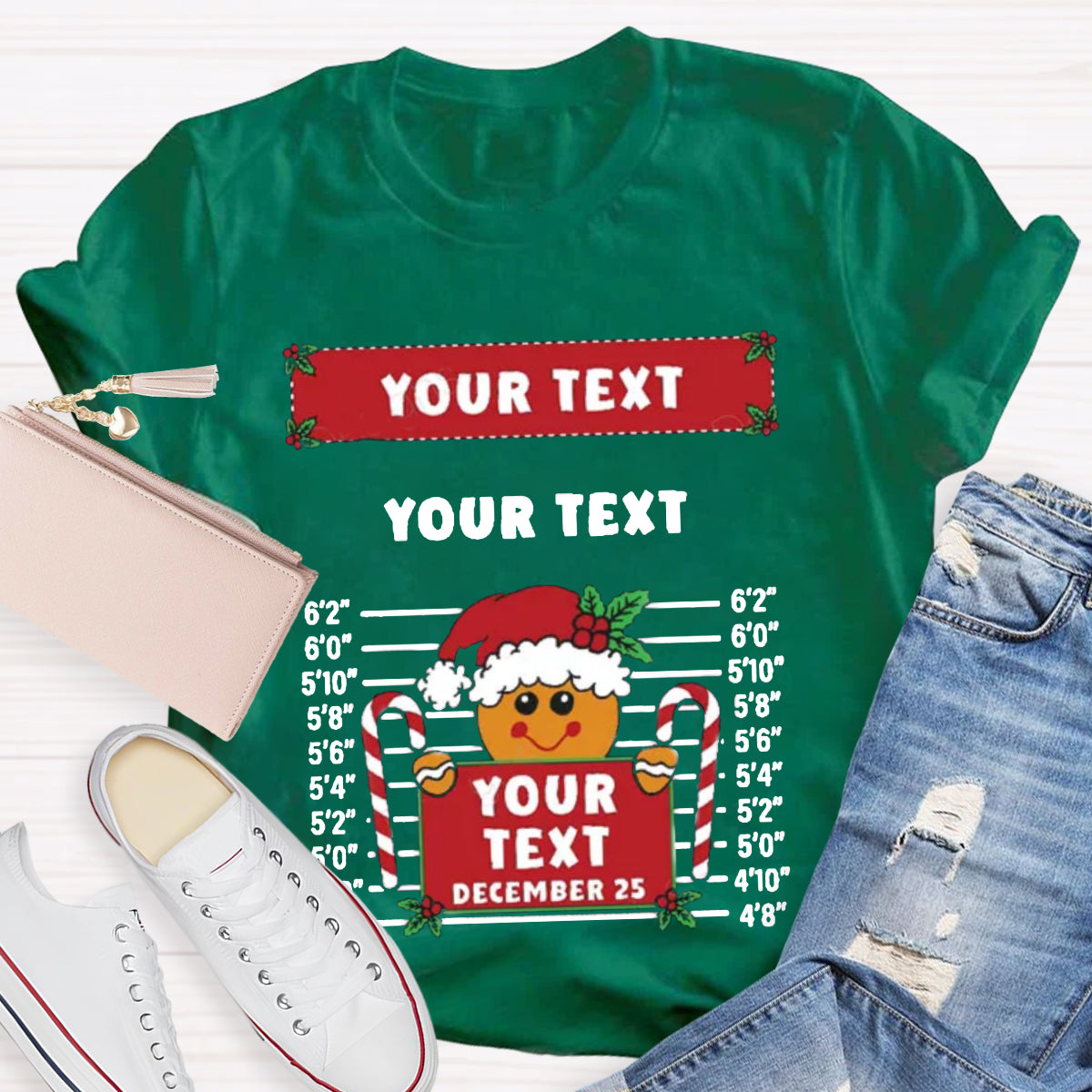 Personalized Text Funny Gingerbread Inmate Christmas Teacher T-Shirt