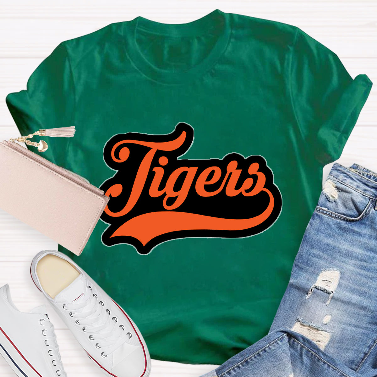 Personalized School Mascot Tigers Orange Letters Teacher T-Shirt