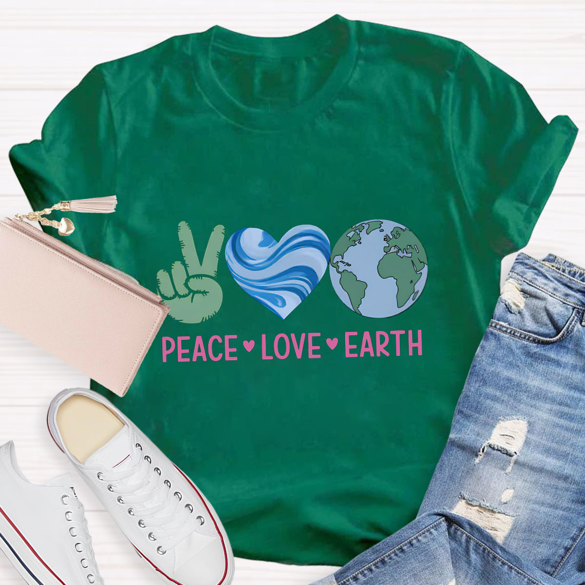 Peach Love Earth Teacher T-Shirt