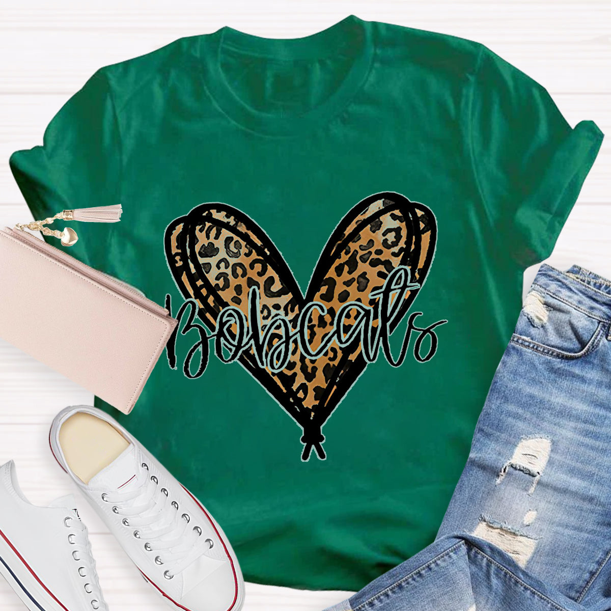 Personalized Mascot Bobcats Heart Teacher T-Shirt