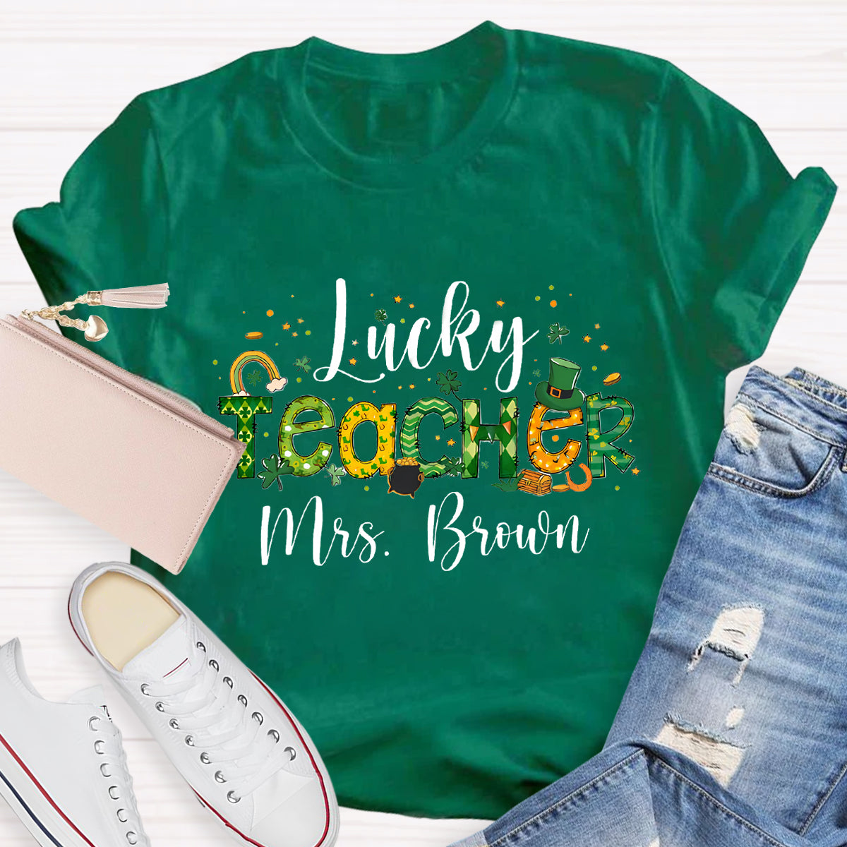 Personalized Lucky Teacher Name T-Shirt