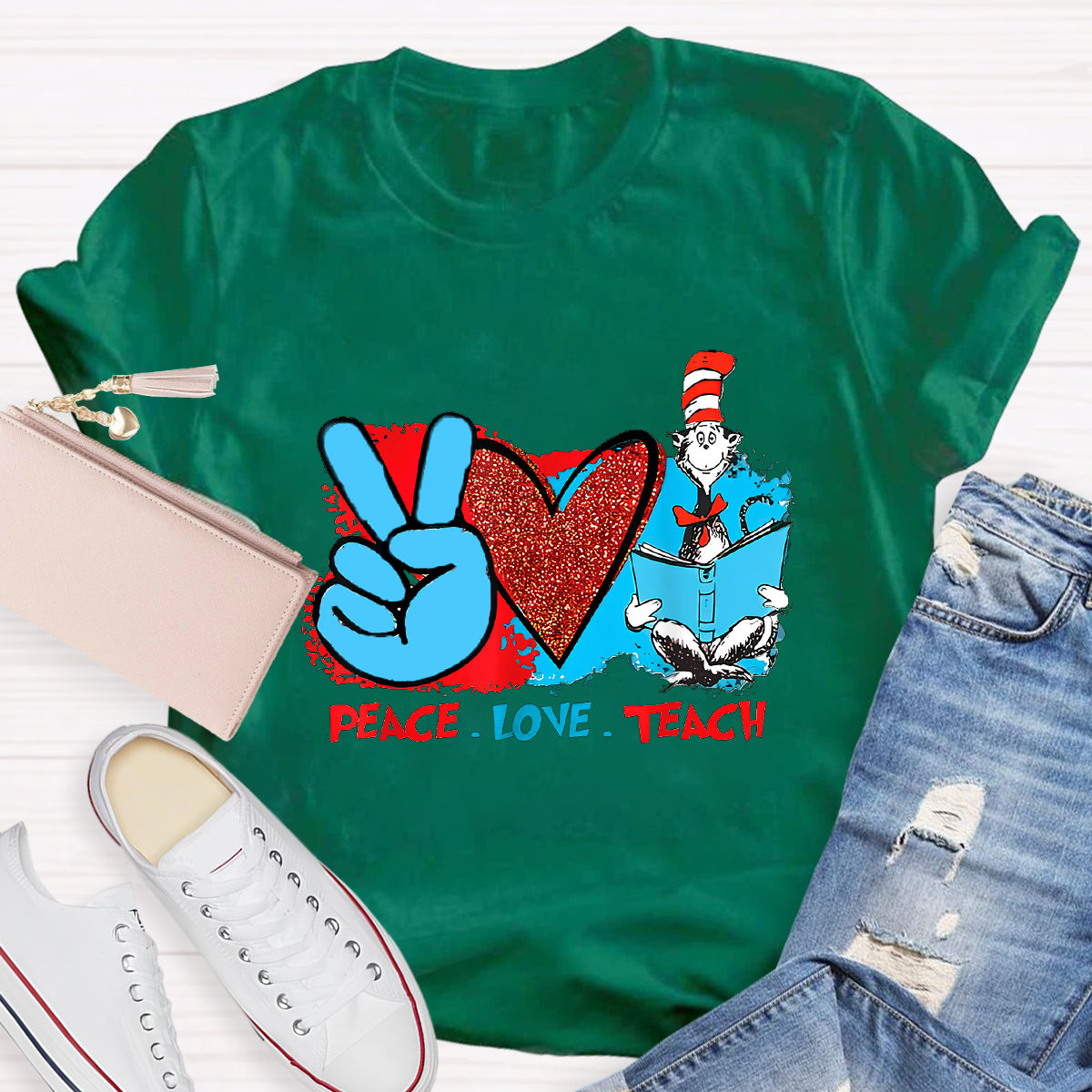 Peace Love Teach Children's Books T-Shirt