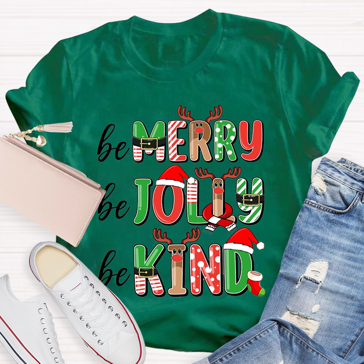 Be Merry Be Jolly Be Kind Teacher Christmas T-Shirt