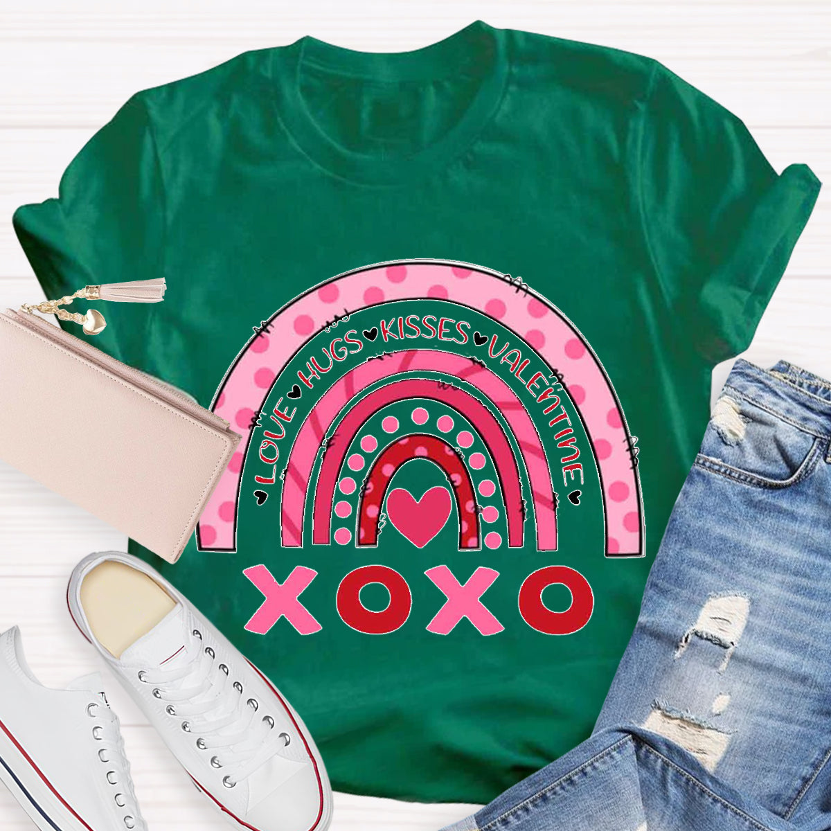 Love Hugs Kisses Valentinecc Teacher T-Shirt