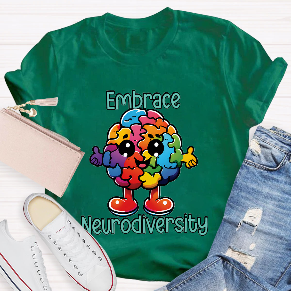 Embrace Neurodiversity Colorful Brain T-Shirt