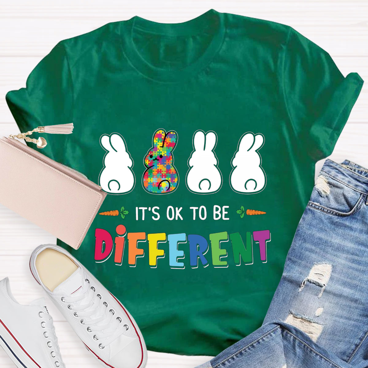 It's Ok To Be Different Bunny Rabbit Autism Awareness T-Shirt