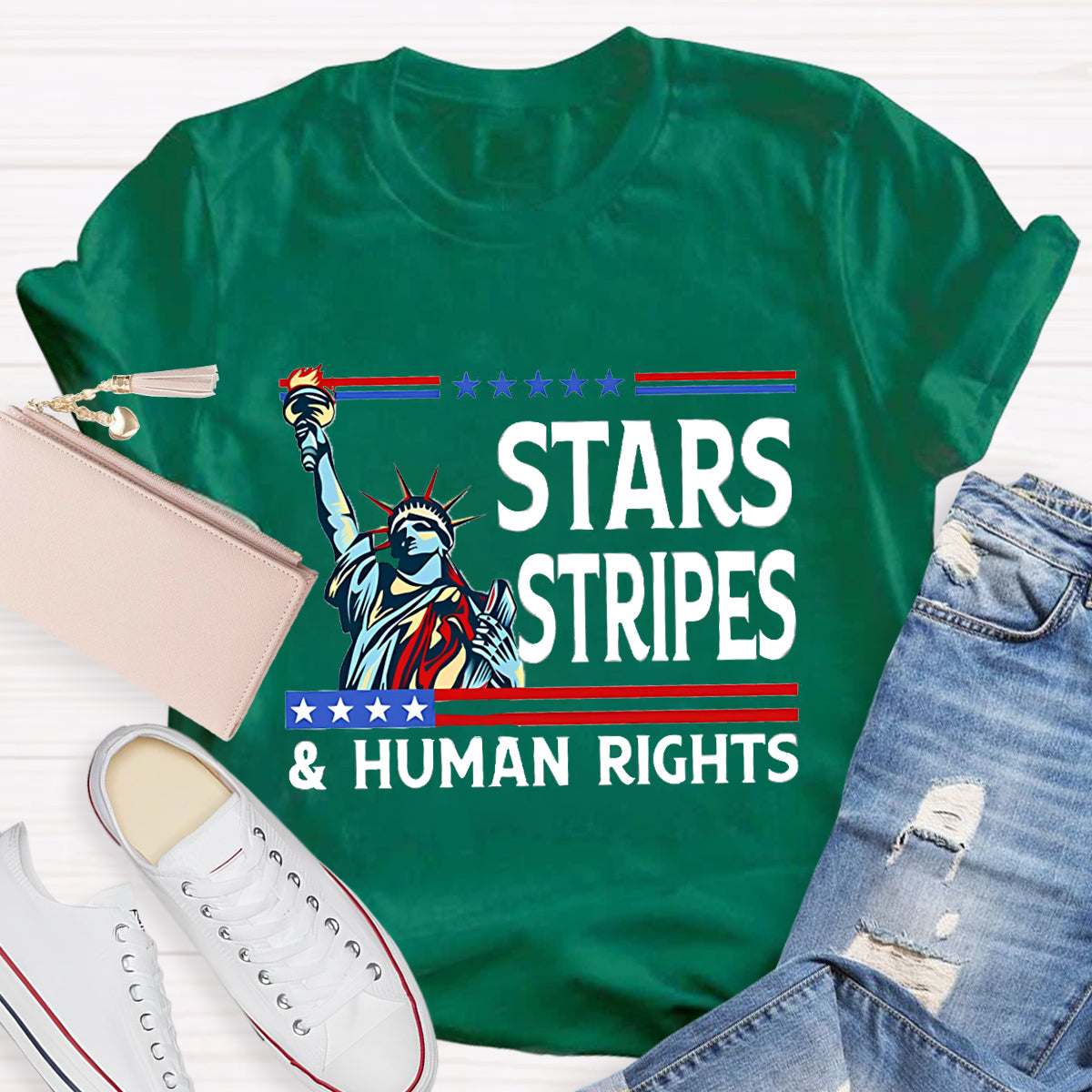 Stars Stripes And Human Rights Teacher T-Shirt