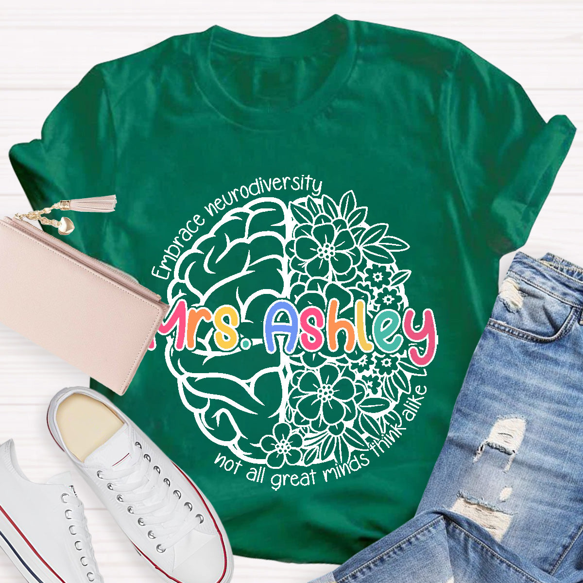 Personalized Name Not All Great Minds Think Alike Teacher T-Shirt