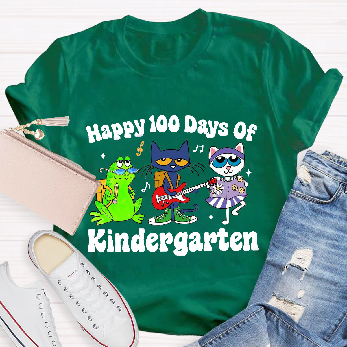 Personalized Grade Happy 100 Days Of Kindergarten Teacher T-Shirt