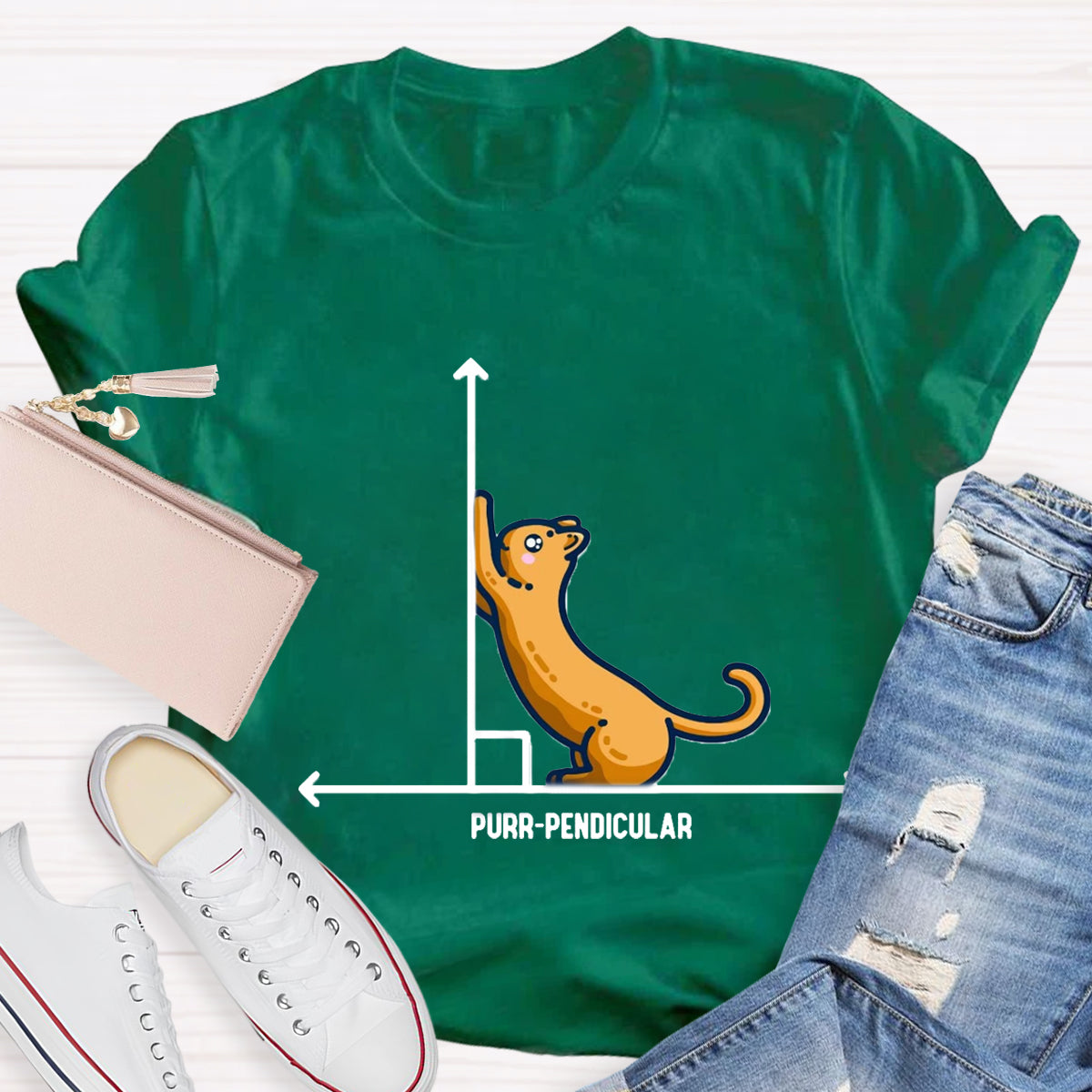 Purr-Pendicular Cute Maths Cat T-Shirt