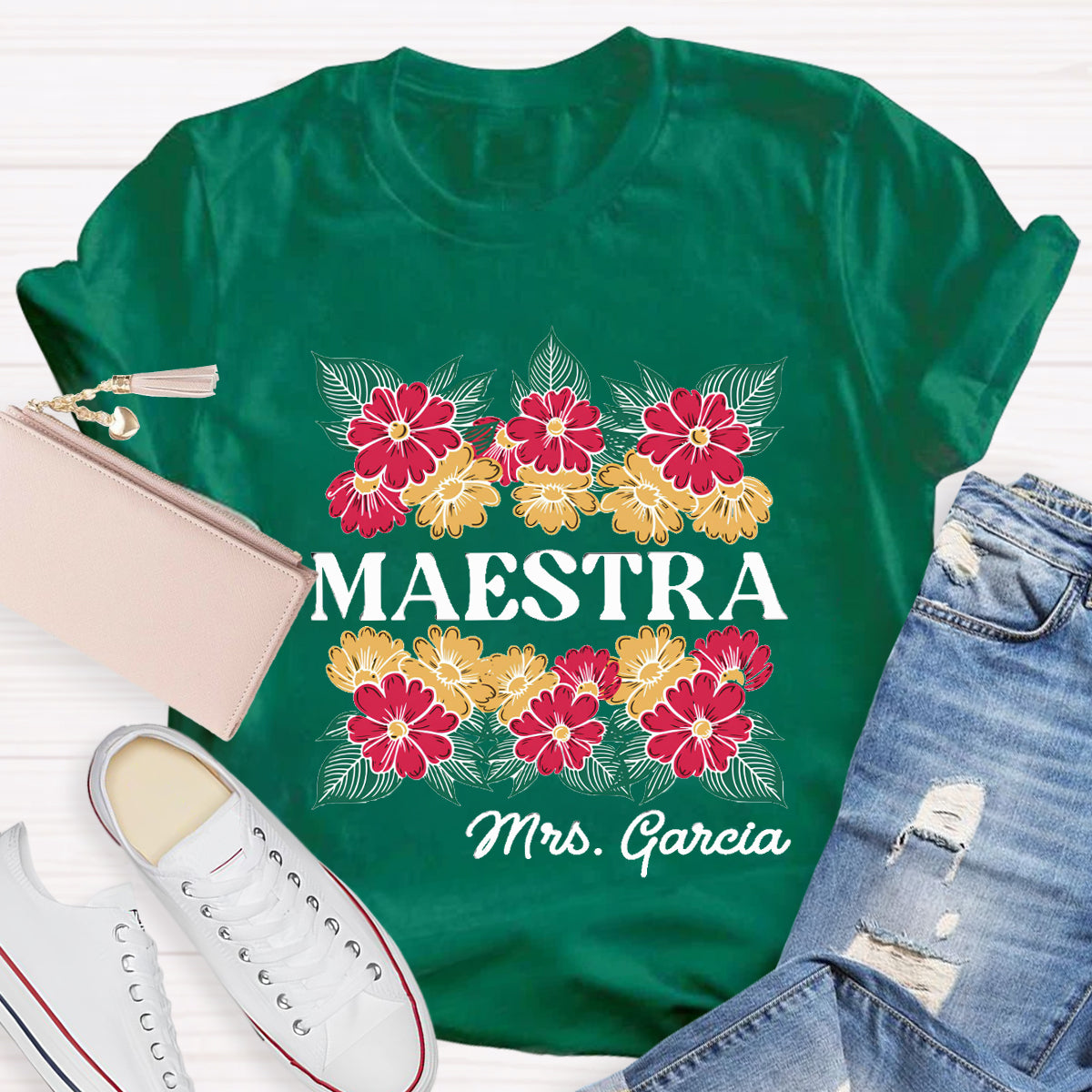 Personalized Name Floral Spanish Teacher T-Shirt
