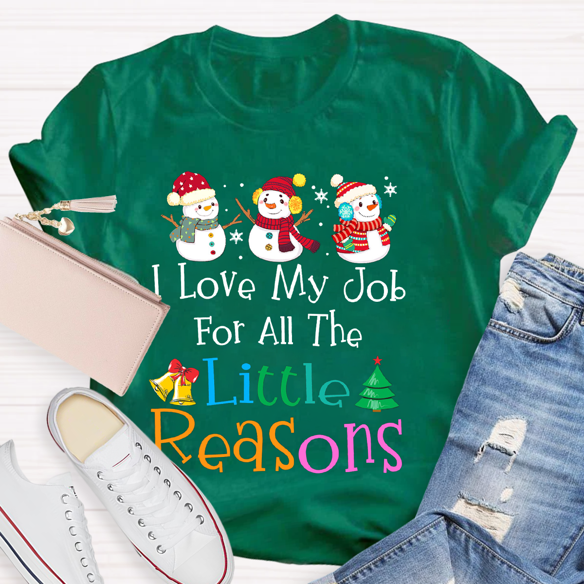 I Love My Job For Little Reasons Christmas Teacher T-Shirt