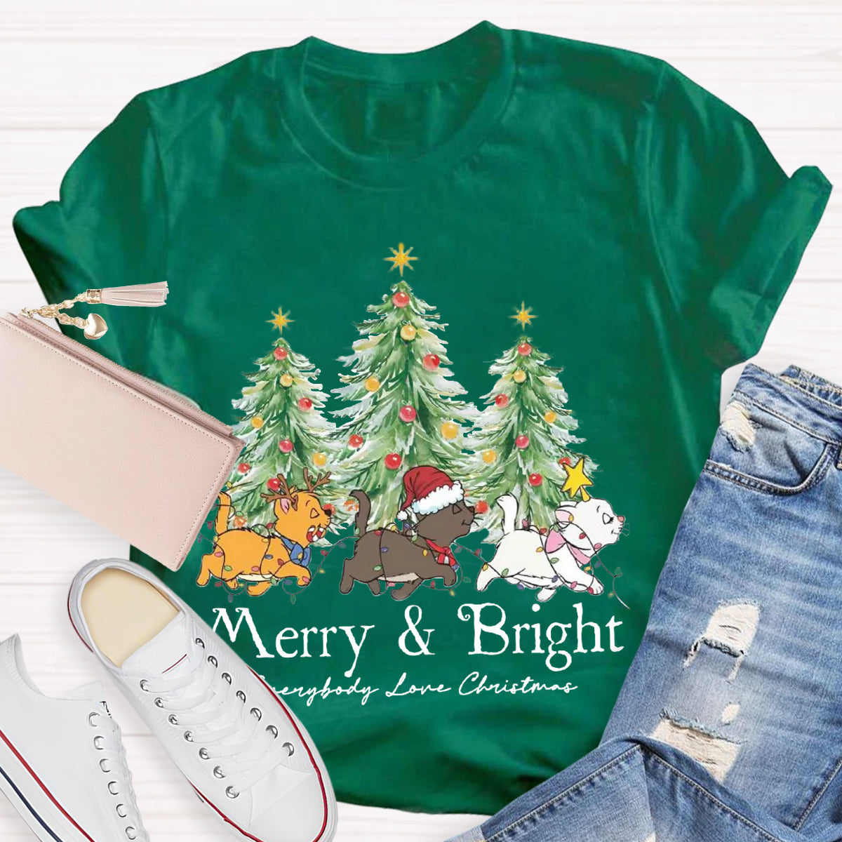 Merry & Bright Everybody Love Christmas Teacher T-Shirt