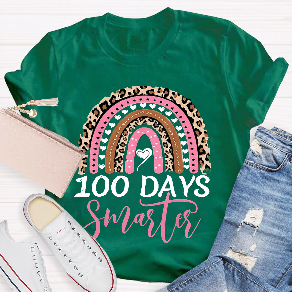 100 Day Smarter Leopard RainbowT-Shirt