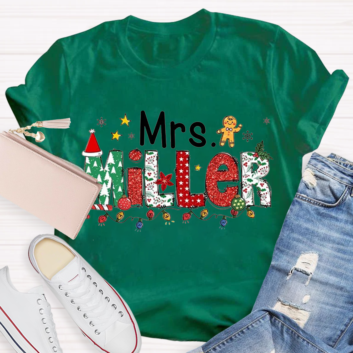 Personalized Name Christmas Teacher T-Shirt