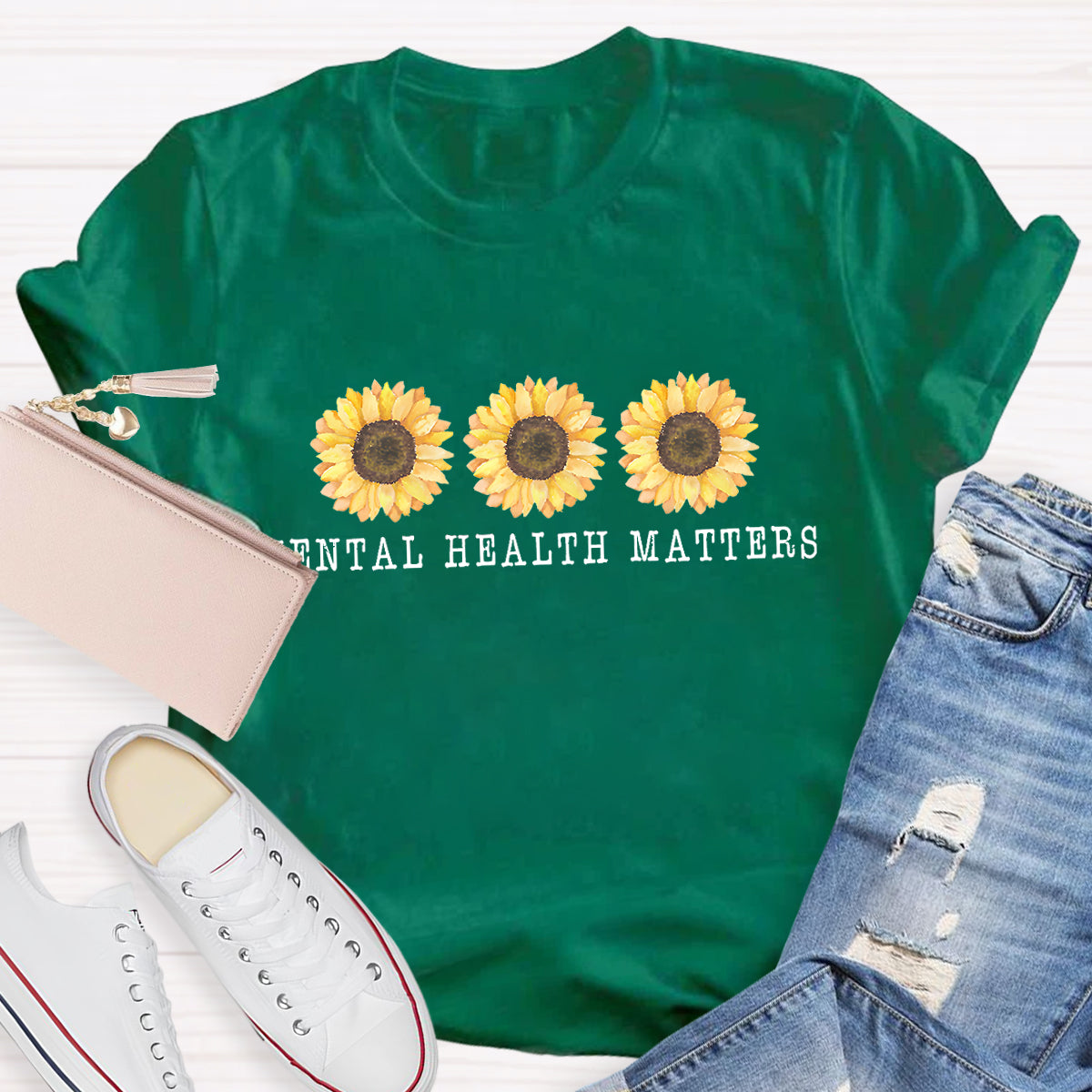Mental Health Matters Sunflower Teacher T-Shirt